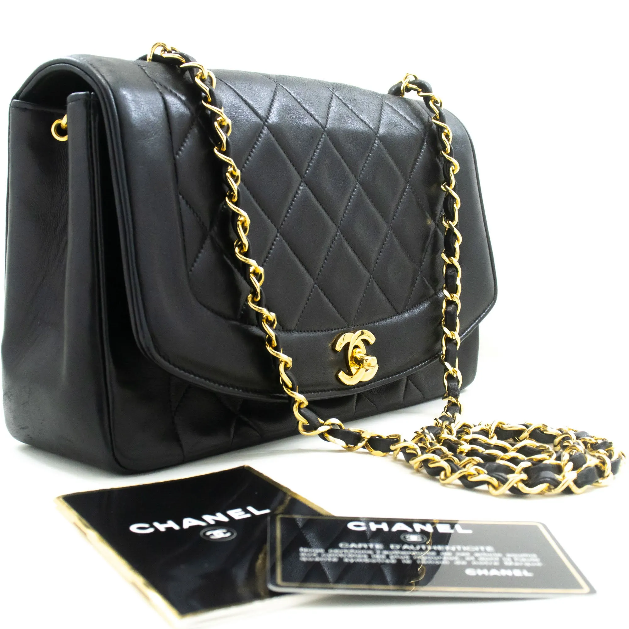 CHANEL Diana Flap Chain Shoulder Bag Black Quilted Lambskin Purse p38