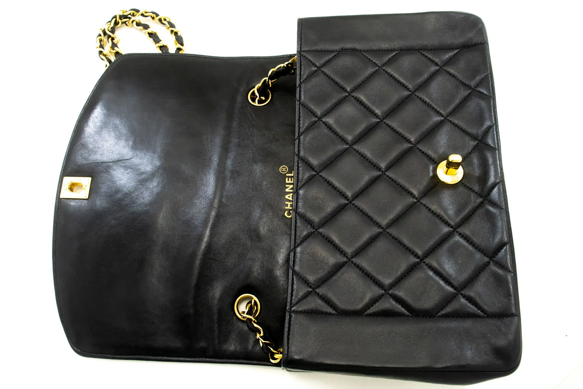 CHANEL Diana Flap Chain Shoulder Bag Black Quilted Lambskin Purse p38
