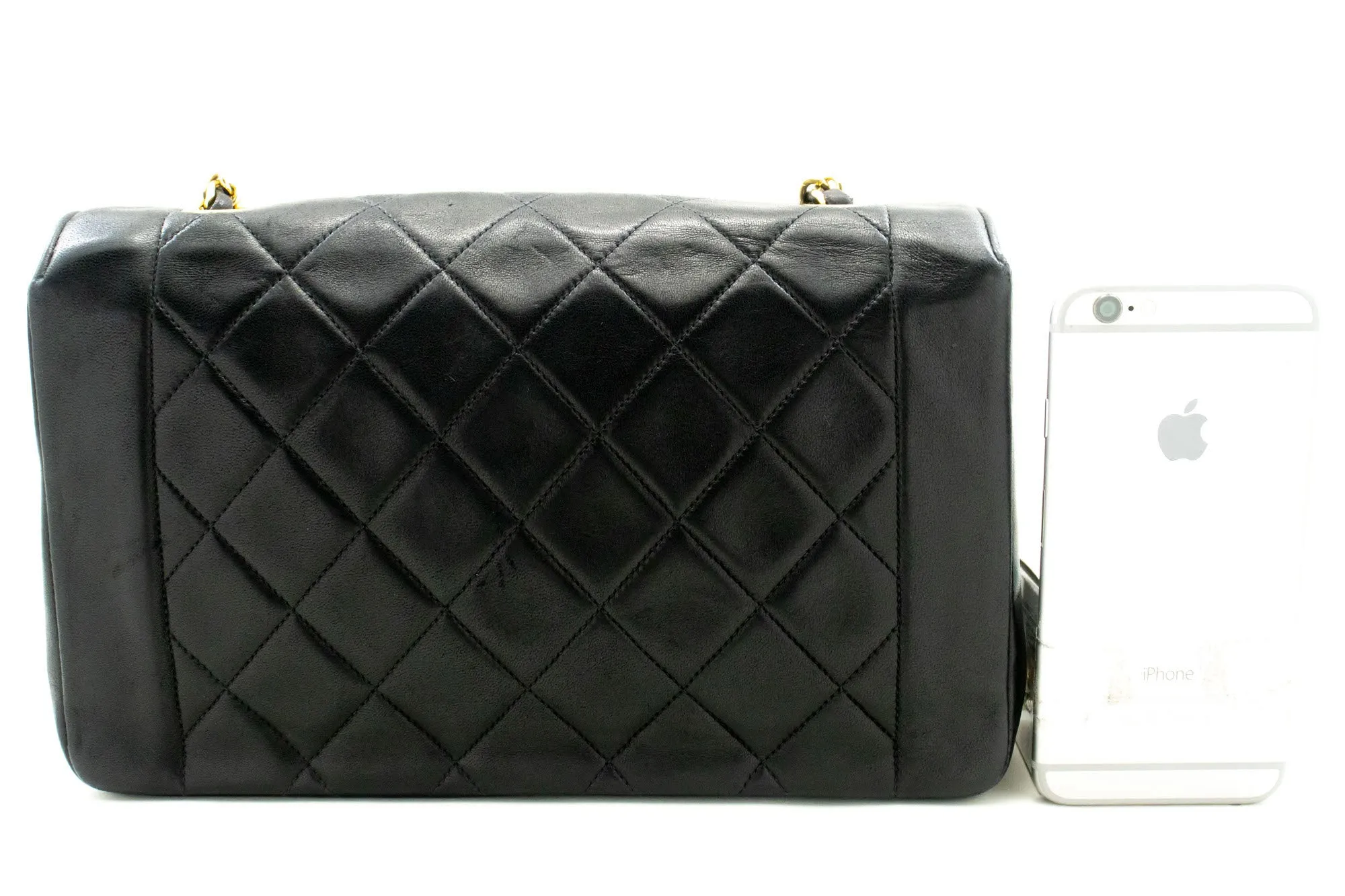 CHANEL Diana Flap Chain Shoulder Bag Black Quilted Lambskin Purse p38