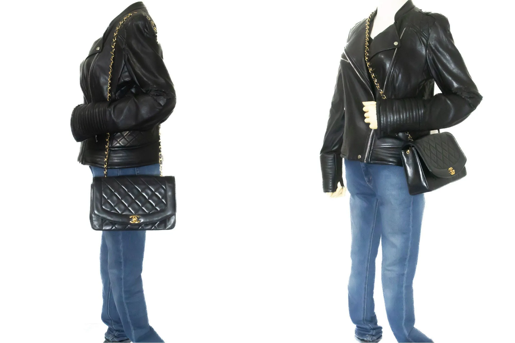 CHANEL Diana Flap Chain Shoulder Bag Black Quilted Lambskin Purse p38