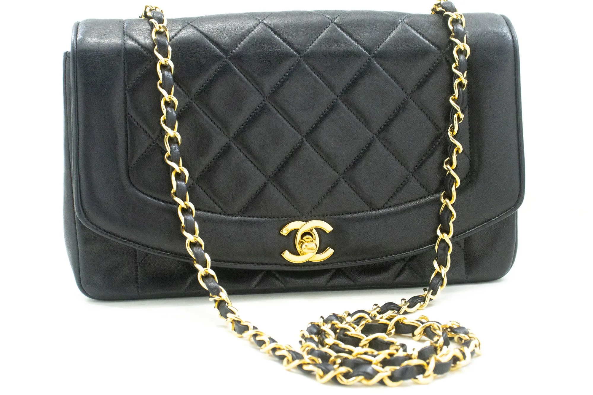CHANEL Diana Flap Chain Shoulder Bag Black Quilted Lambskin Purse p38