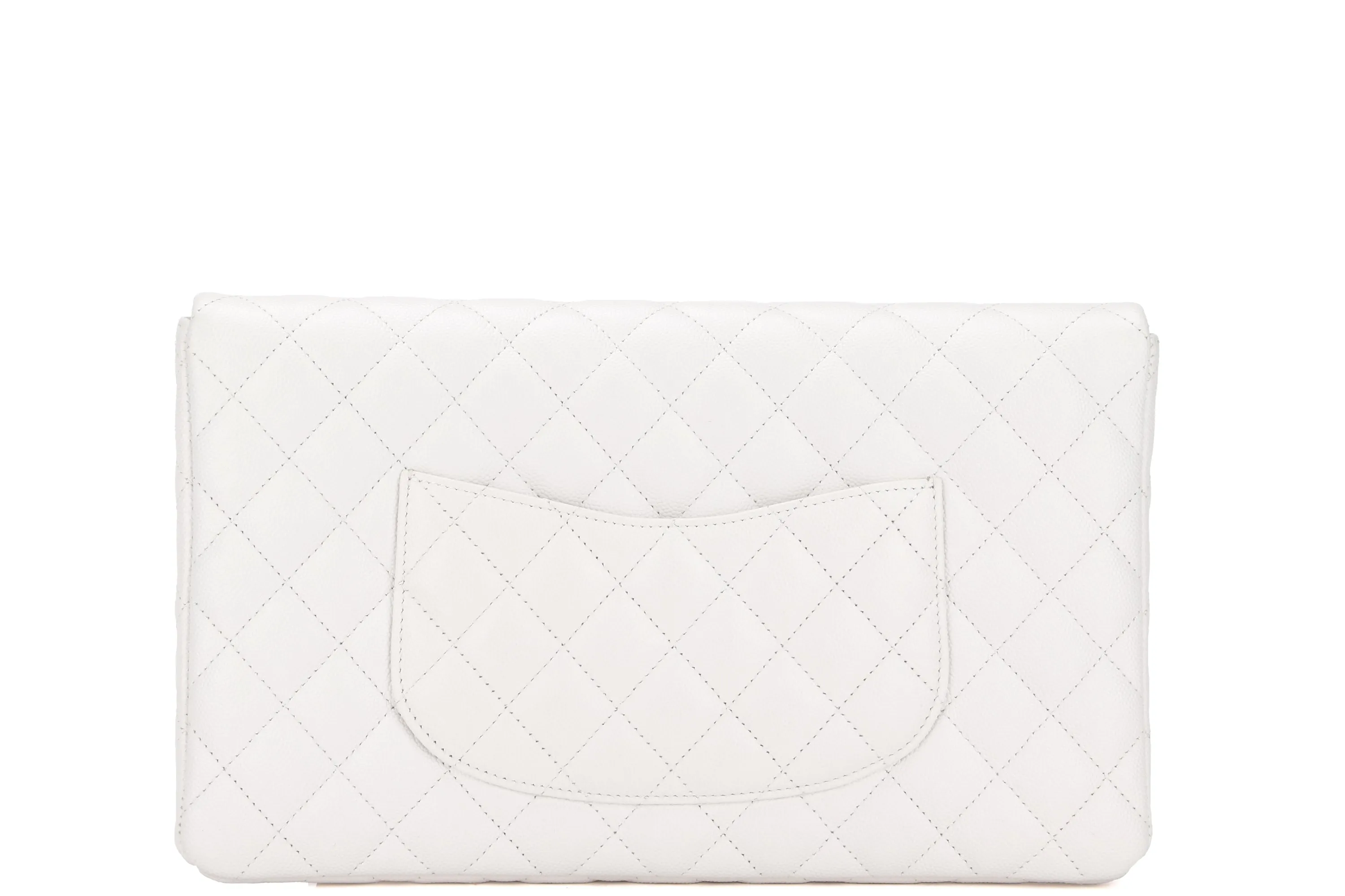 CHANEL FLAP CLUTH (2851xxxx) OFF WHITE QUILTED CAVIAR LEATHER WITH GOLD CHAIN, WITH CARD, DUST COVER & BOX