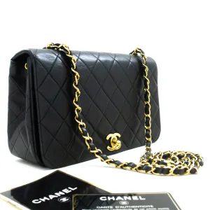 CHANEL Full Flap Chain Shoulder Bag Crossbody Black Quilted Lamb n21