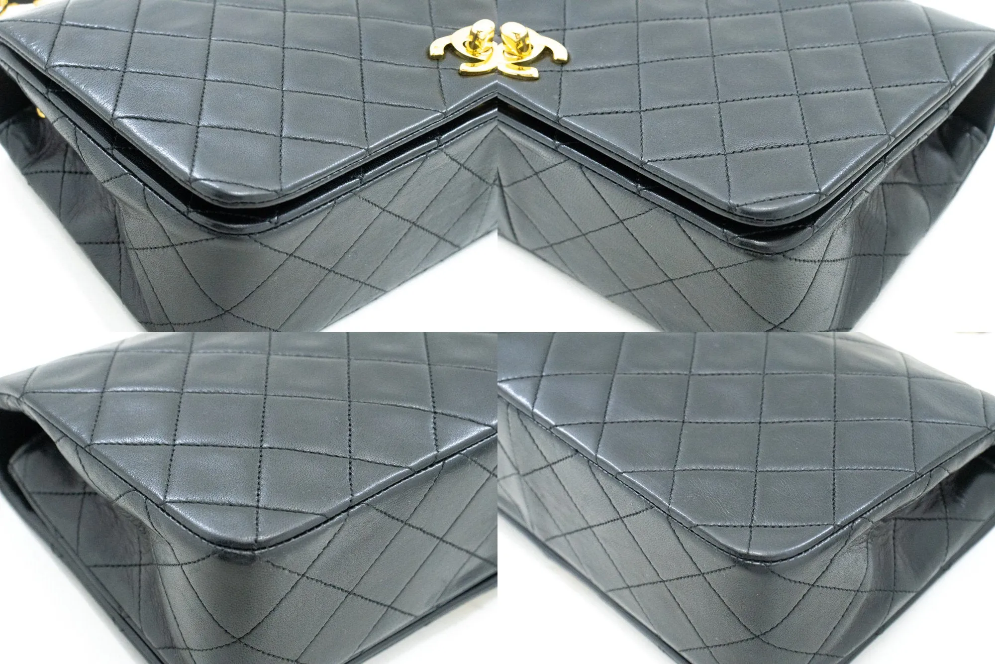 CHANEL Full Flap Chain Shoulder Bag Crossbody Black Quilted Lamb n21