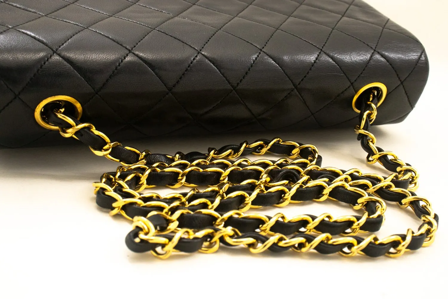 CHANEL Full Flap Chain Shoulder Bag Crossbody Black Quilted Lamb n21