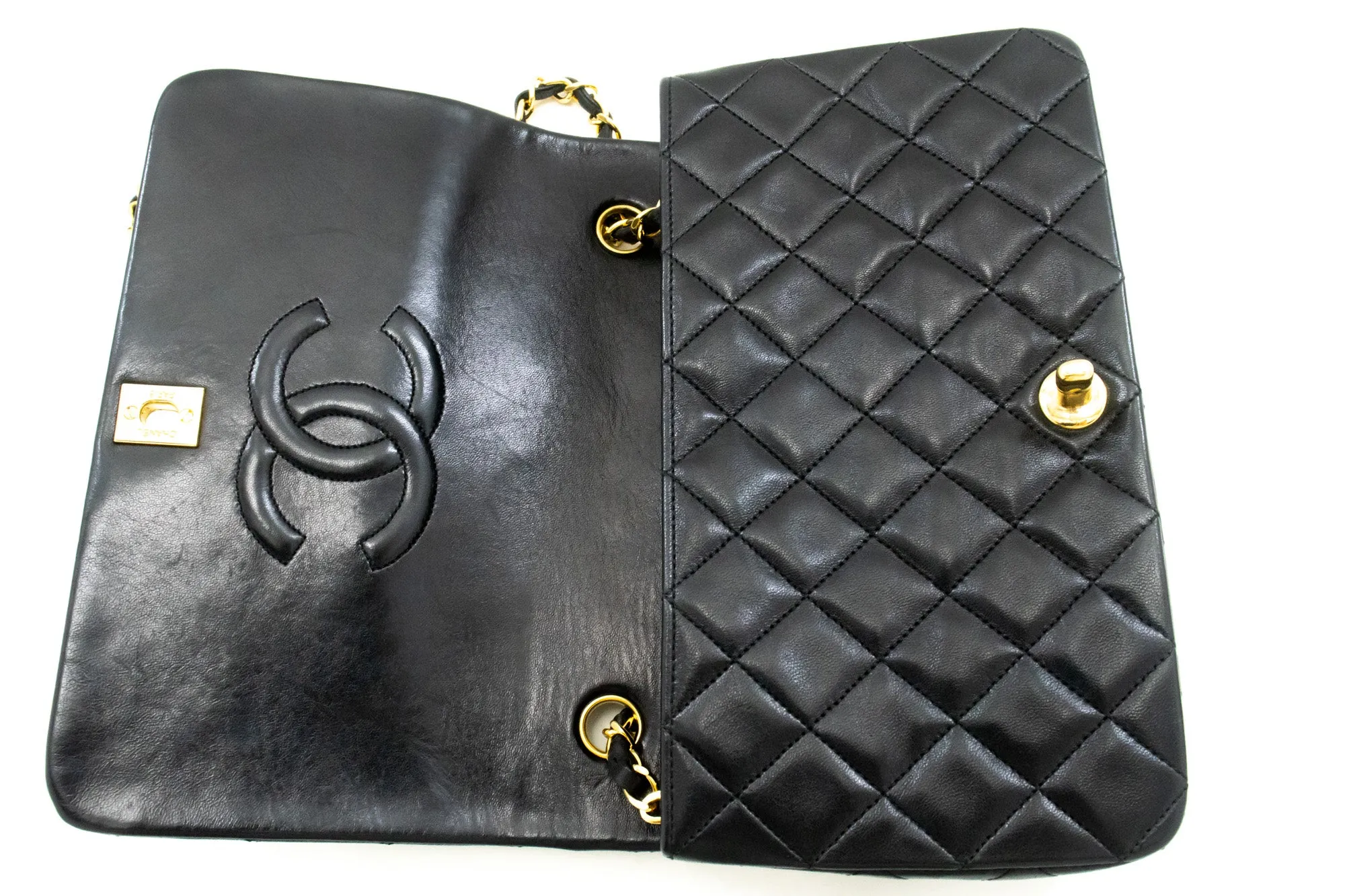 CHANEL Full Flap Chain Shoulder Bag Crossbody Black Quilted Lamb n21
