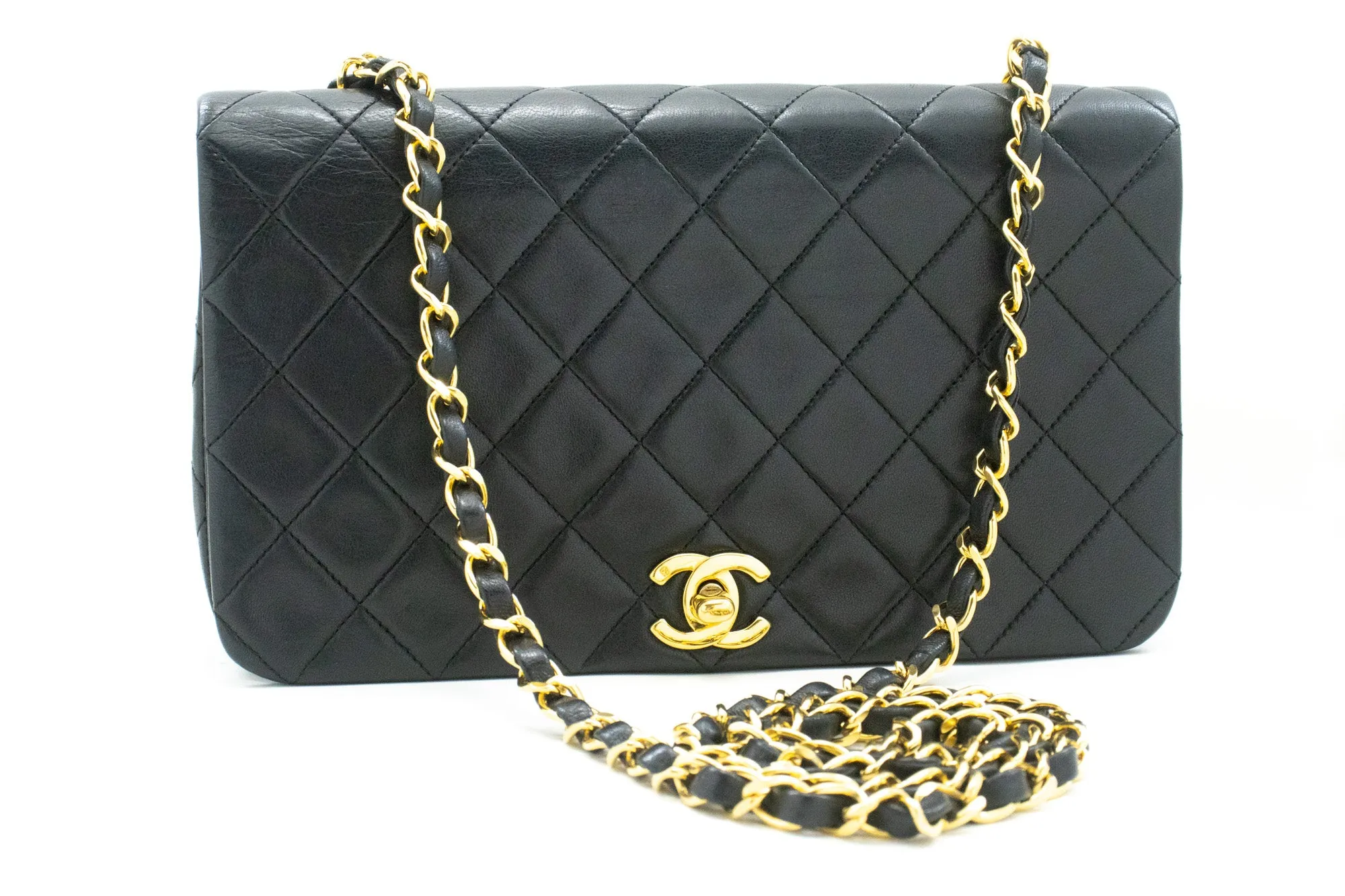 CHANEL Full Flap Chain Shoulder Bag Crossbody Black Quilted Lamb n21