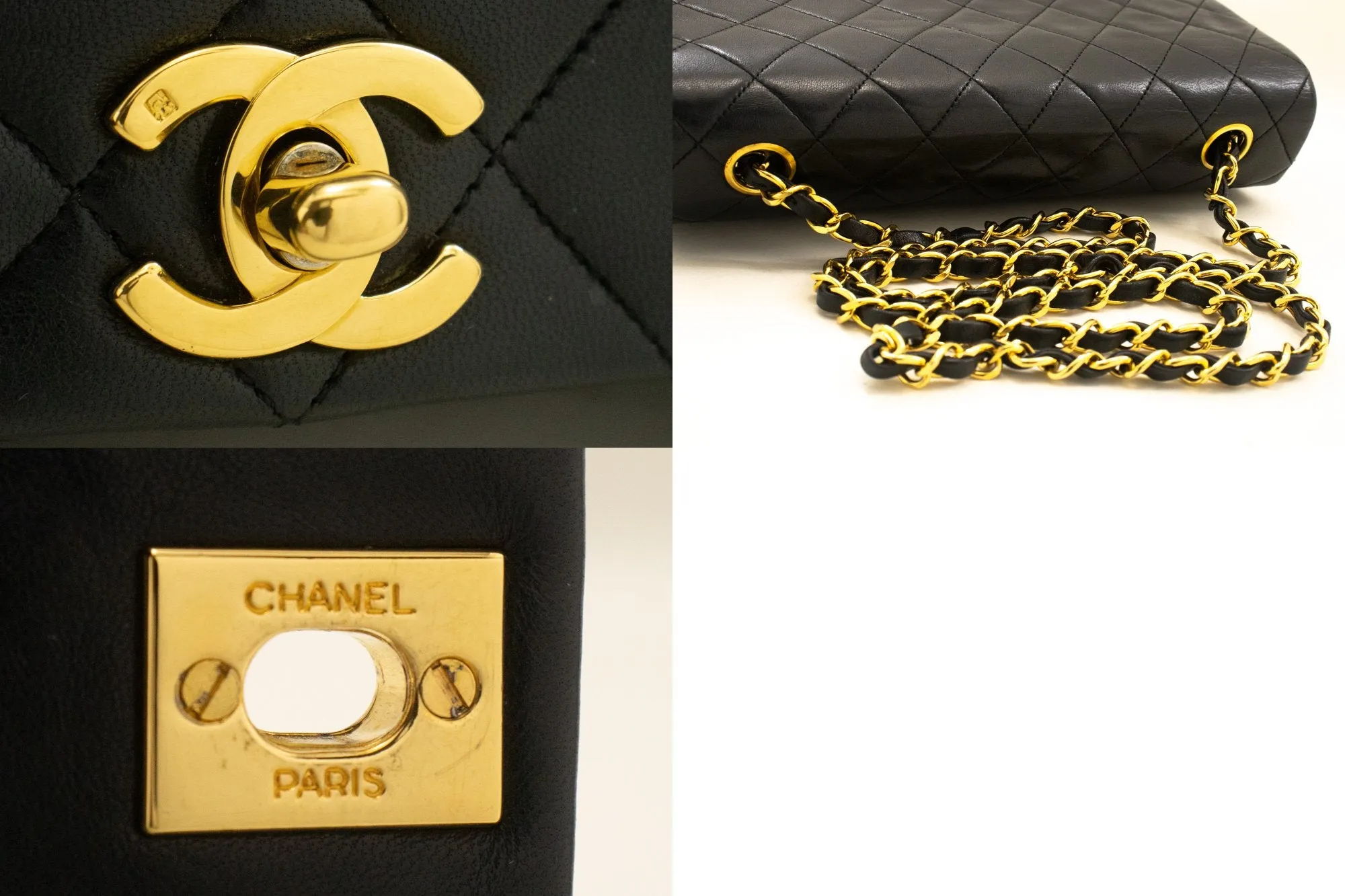 CHANEL Full Flap Chain Shoulder Bag Crossbody Black Quilted Lamb n21