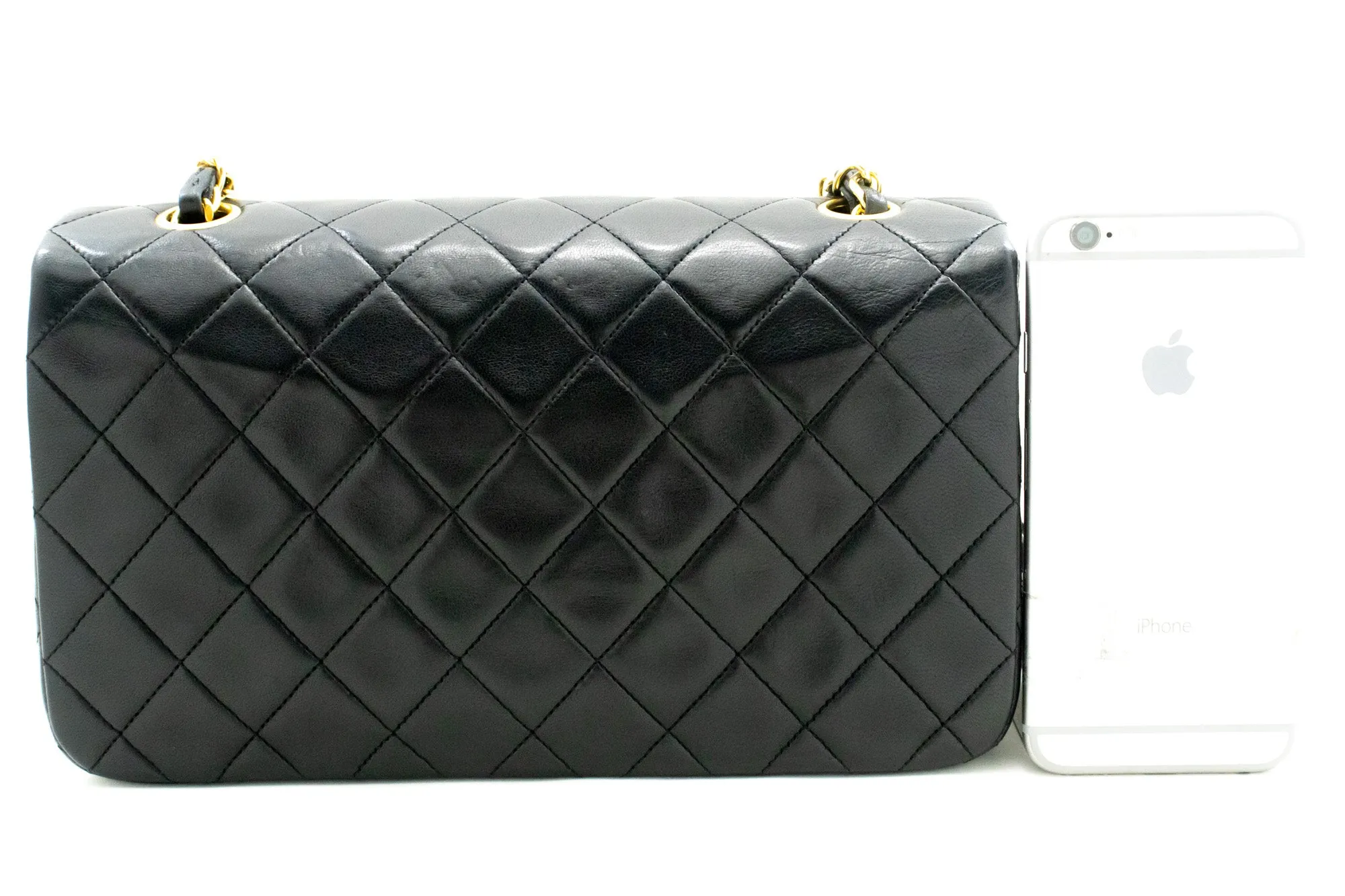 CHANEL Full Flap Chain Shoulder Bag Crossbody Black Quilted Lamb n21