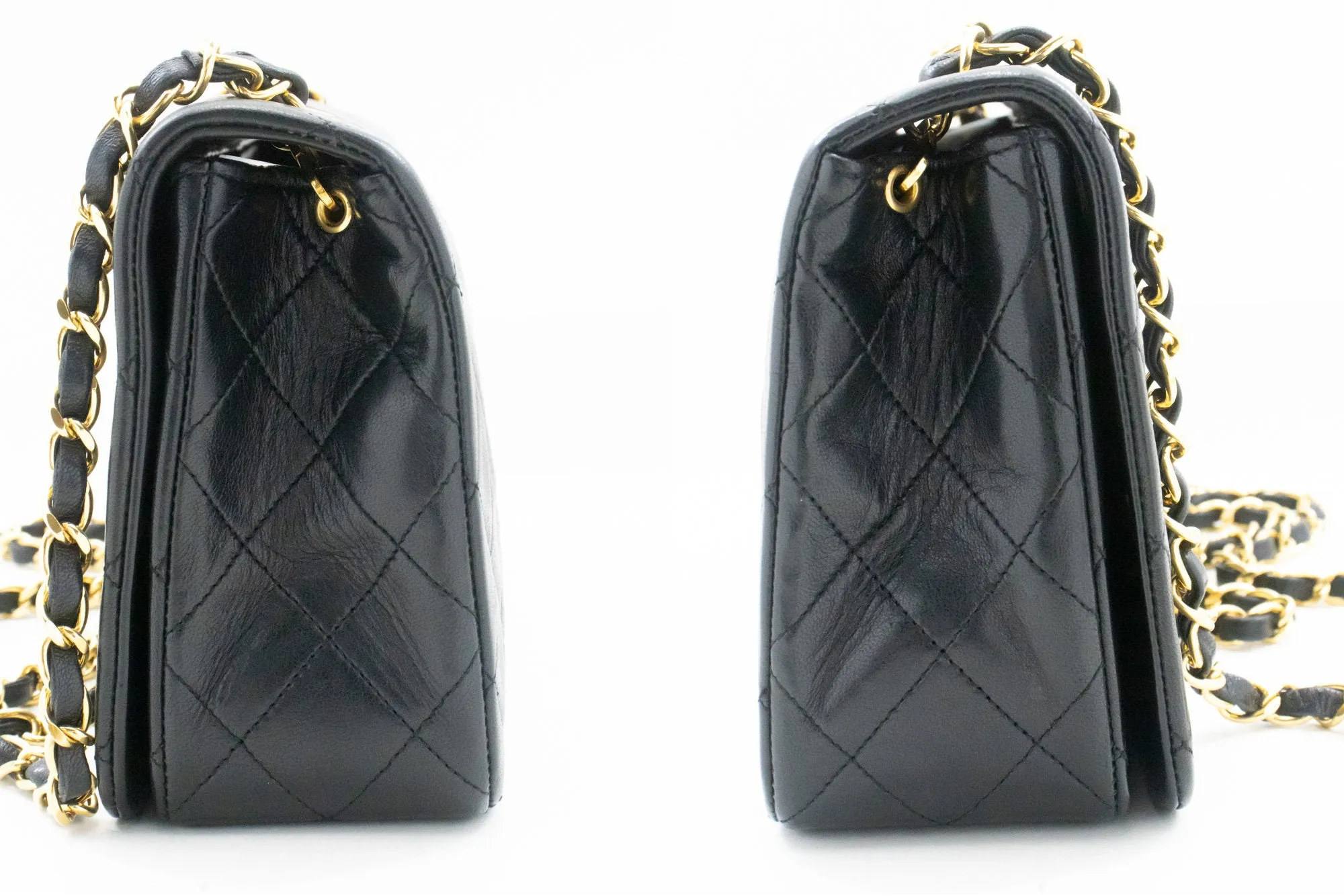 CHANEL Full Flap Chain Shoulder Bag Crossbody Black Quilted Lamb n21