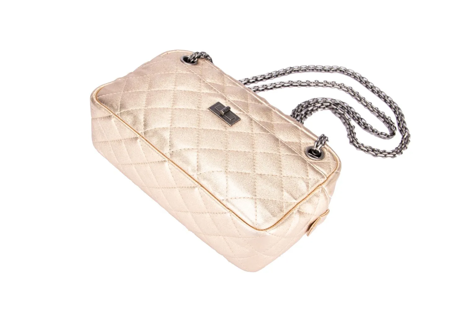 Chanel Metallic Gold Quilted Reissue Buckle 24CM Ruthenium Chain, with Card & Dust Cover