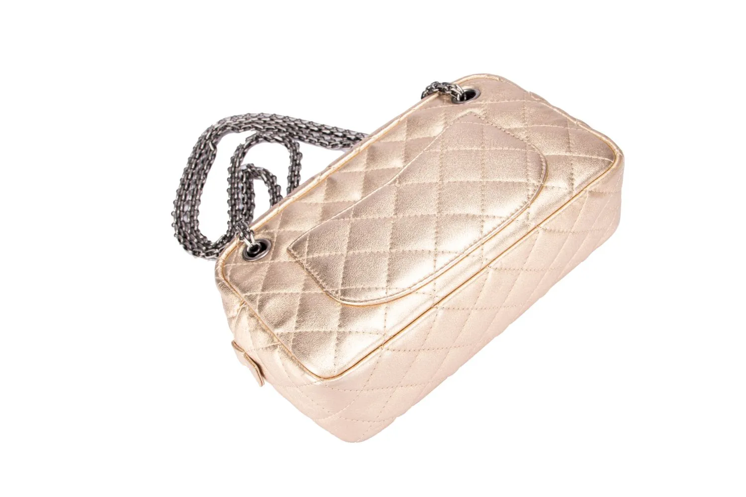 Chanel Metallic Gold Quilted Reissue Buckle 24CM Ruthenium Chain, with Card & Dust Cover