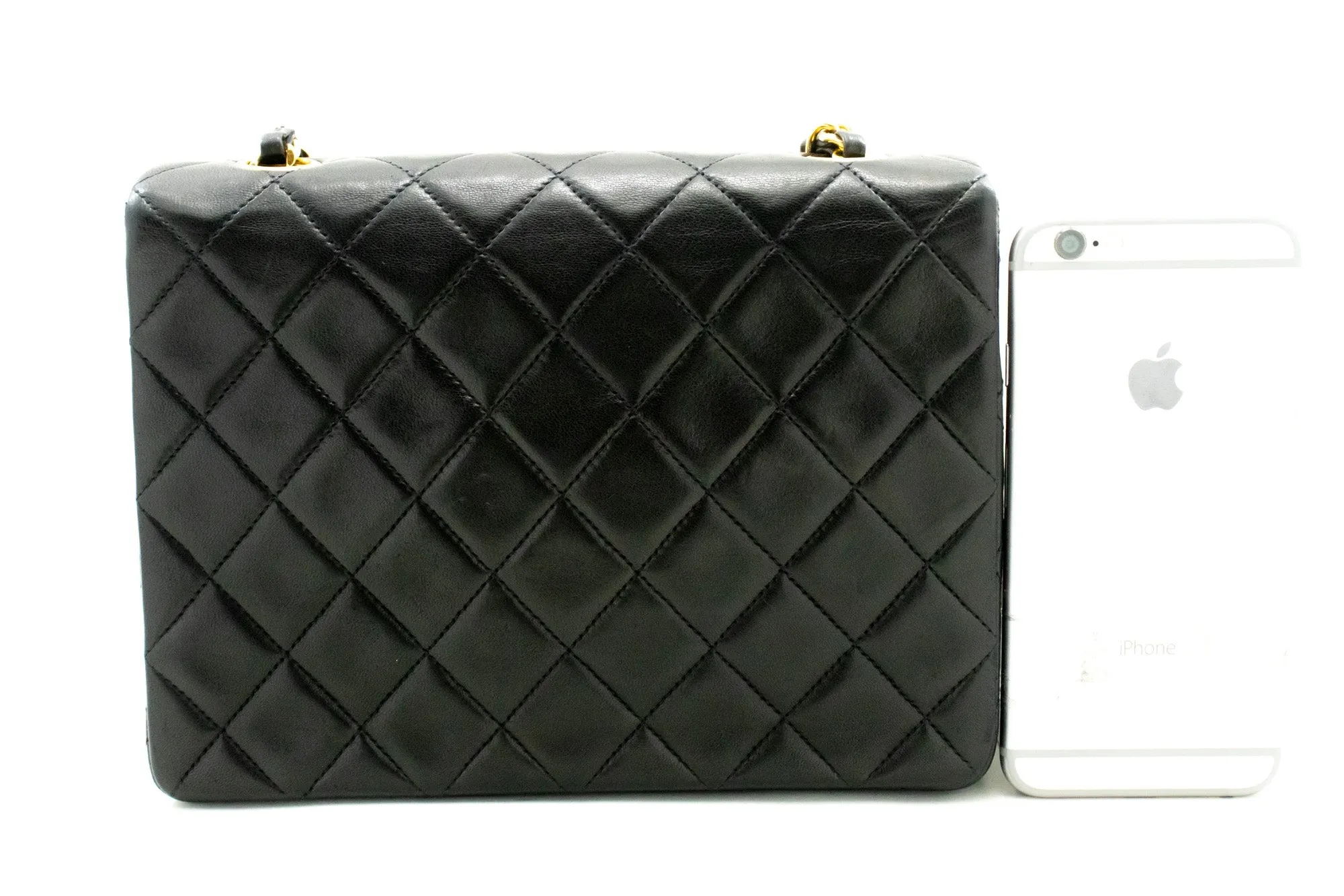 CHANEL Mini Square Small Chain Shoulder Bag Crossbody Black Lamb n37