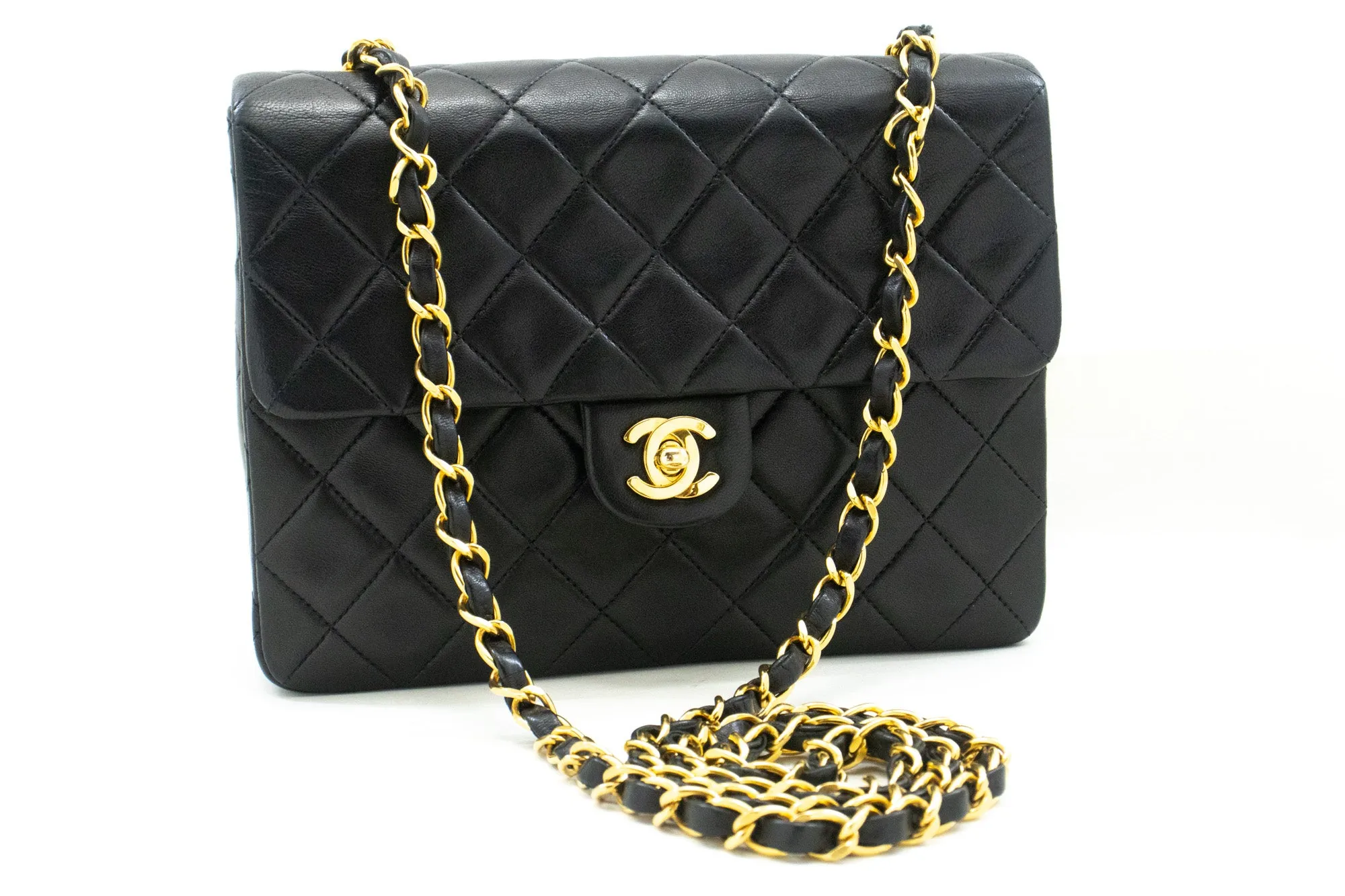 CHANEL Mini Square Small Chain Shoulder Bag Crossbody Black Lamb n37