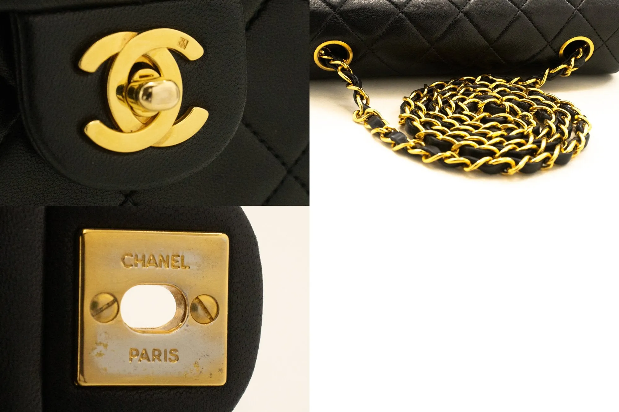 CHANEL Mini Square Small Chain Shoulder Bag Crossbody Black Lamb n37