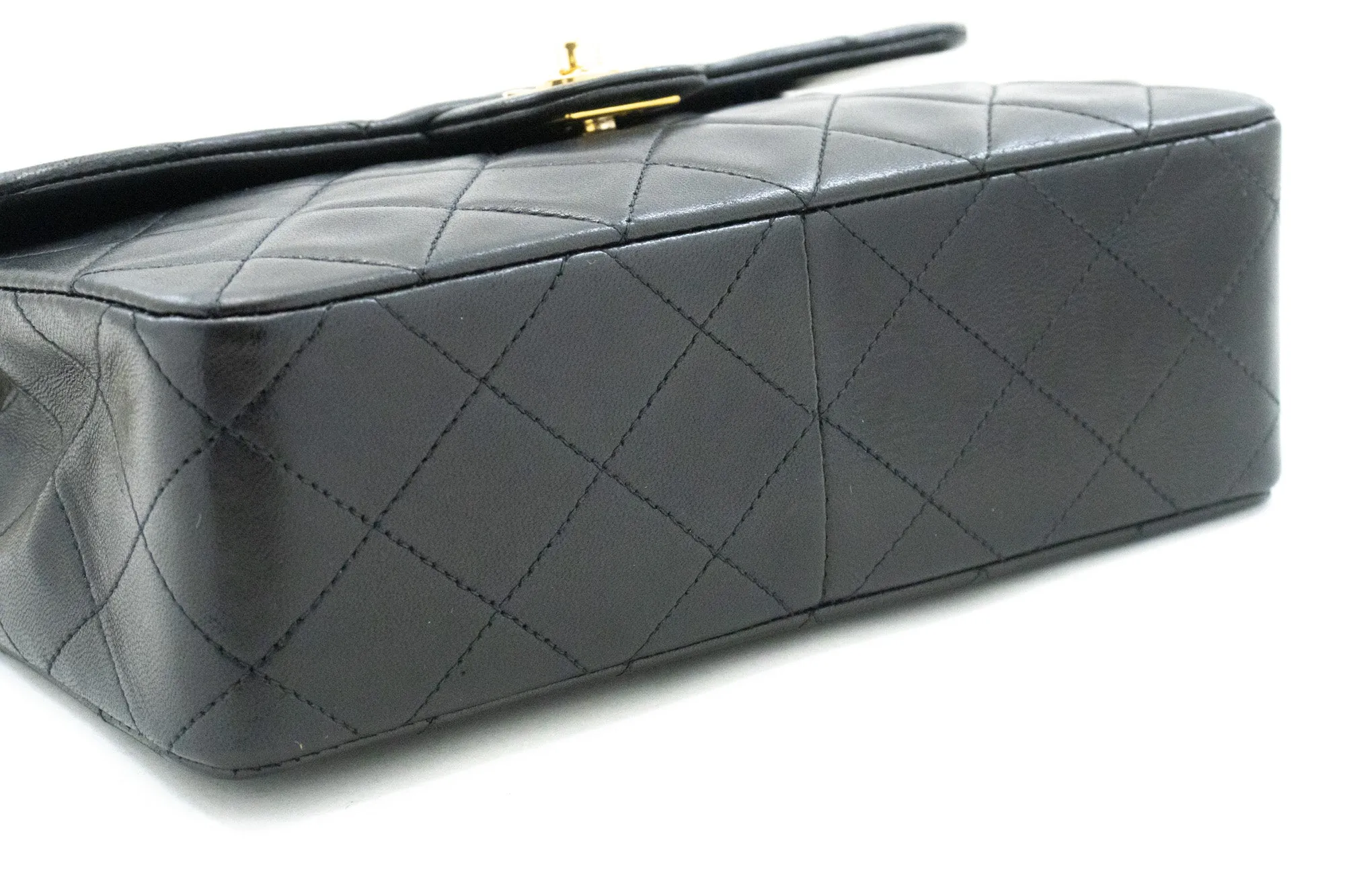 CHANEL Mini Square Small Chain Shoulder Bag Crossbody Black Lamb n37
