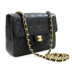CHANEL Mini Square Small Chain Shoulder Bag Crossbody Black Lamb n37