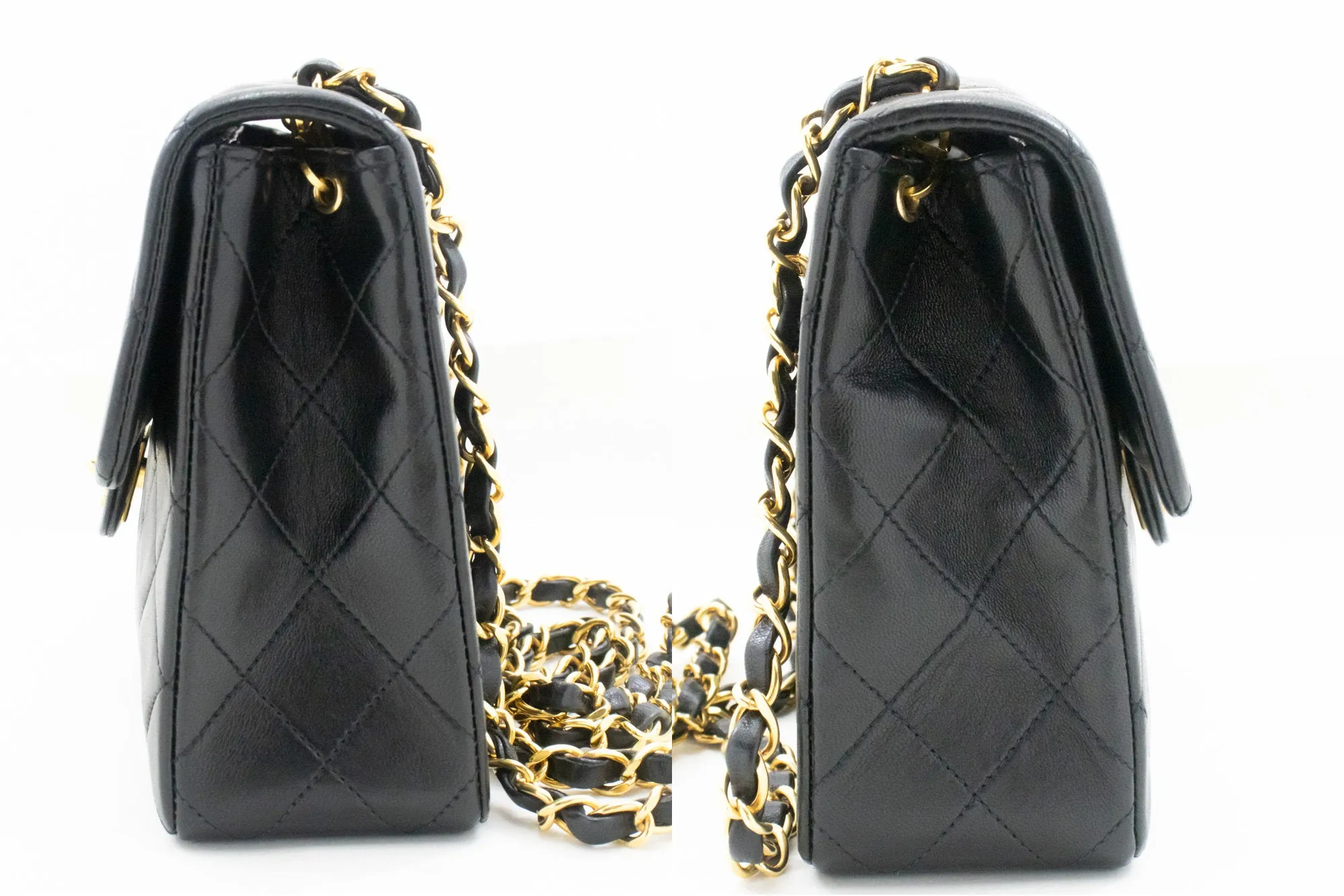 CHANEL Mini Square Small Chain Shoulder Bag Crossbody Black Lamb n37