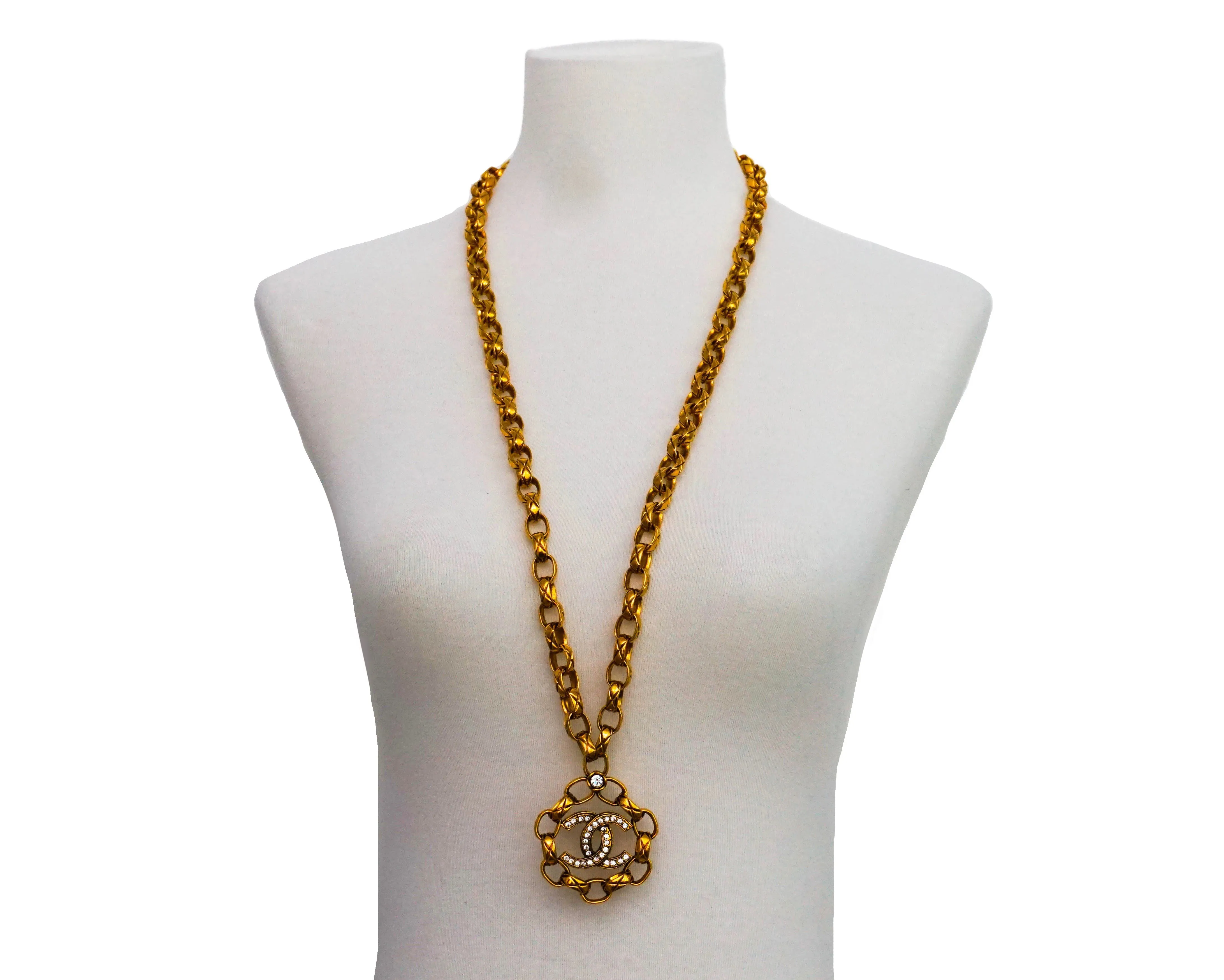 Chanel Vintage Rare Crystal Large Pendant Necklace