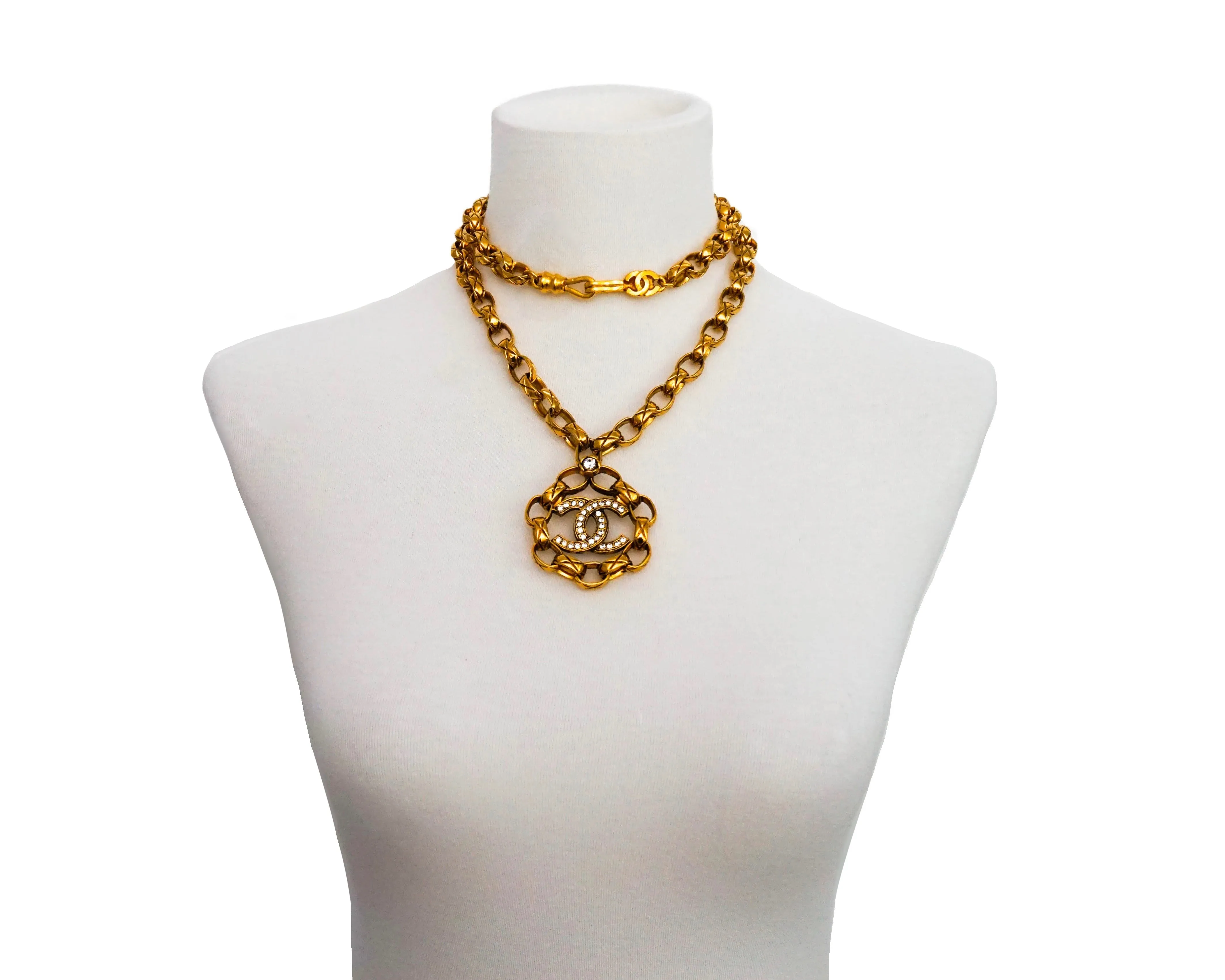 Chanel Vintage Rare Crystal Large Pendant Necklace