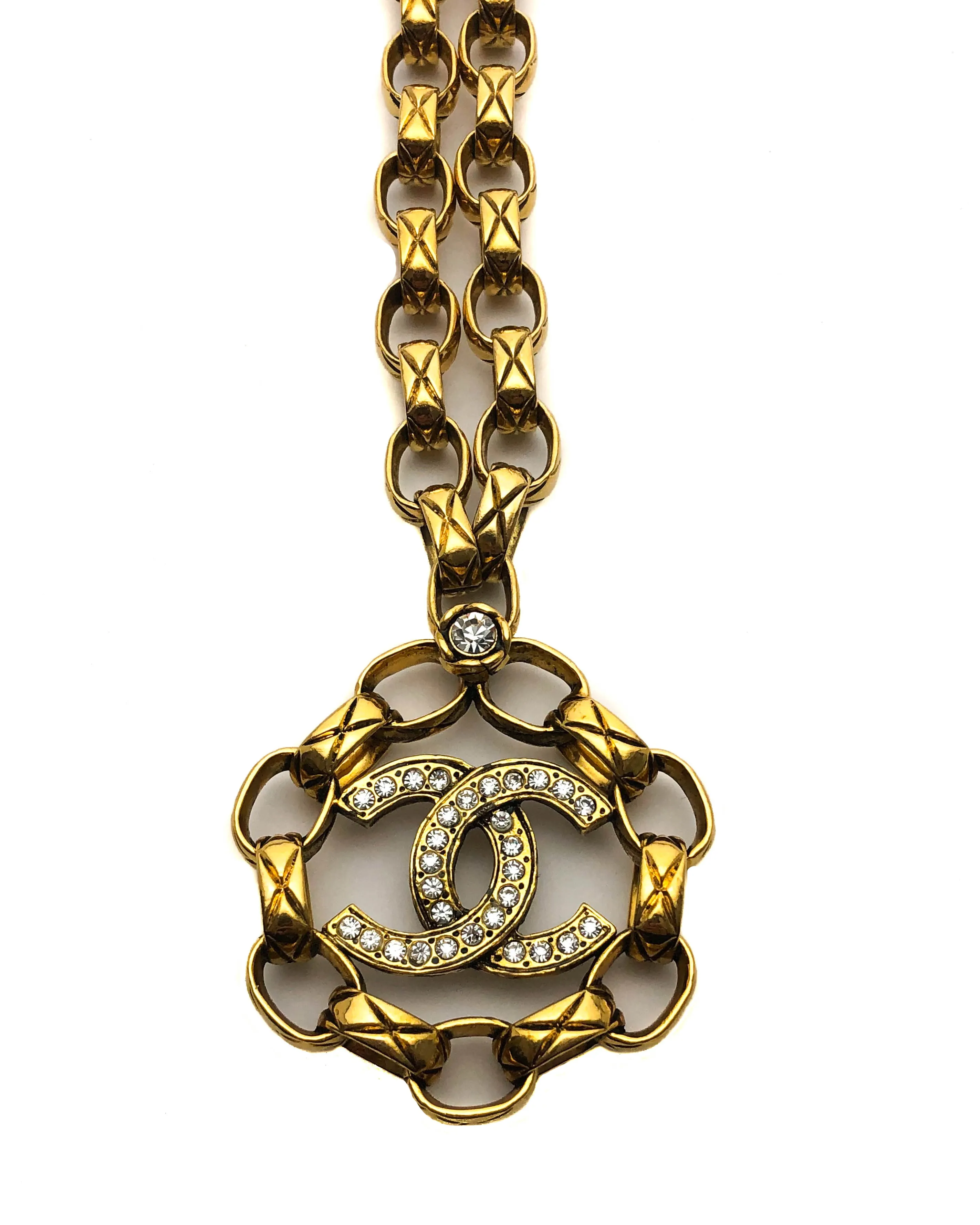 Chanel Vintage Rare Crystal Large Pendant Necklace