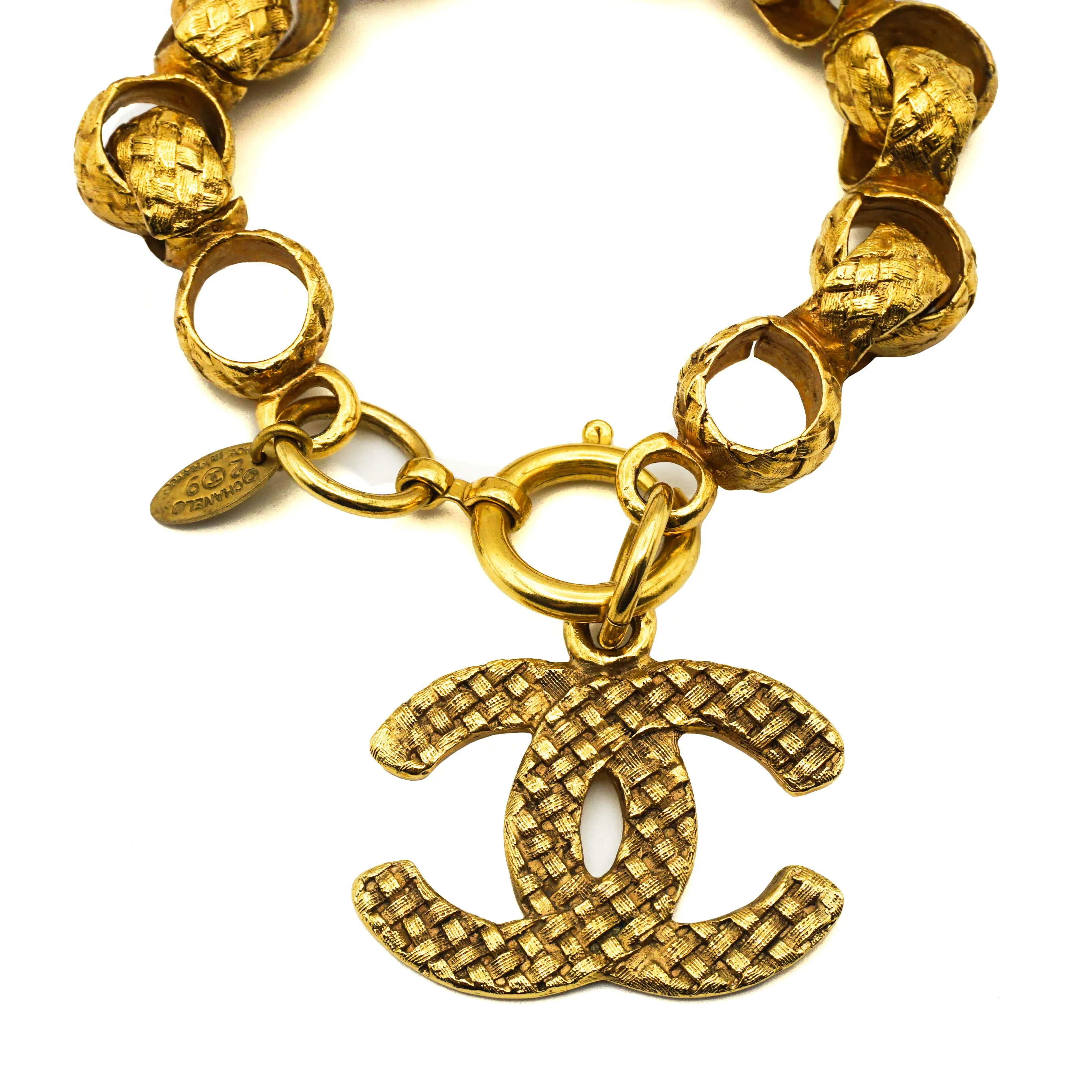 Chanel Vintage Rare Quilted Logo Charm Bracelet