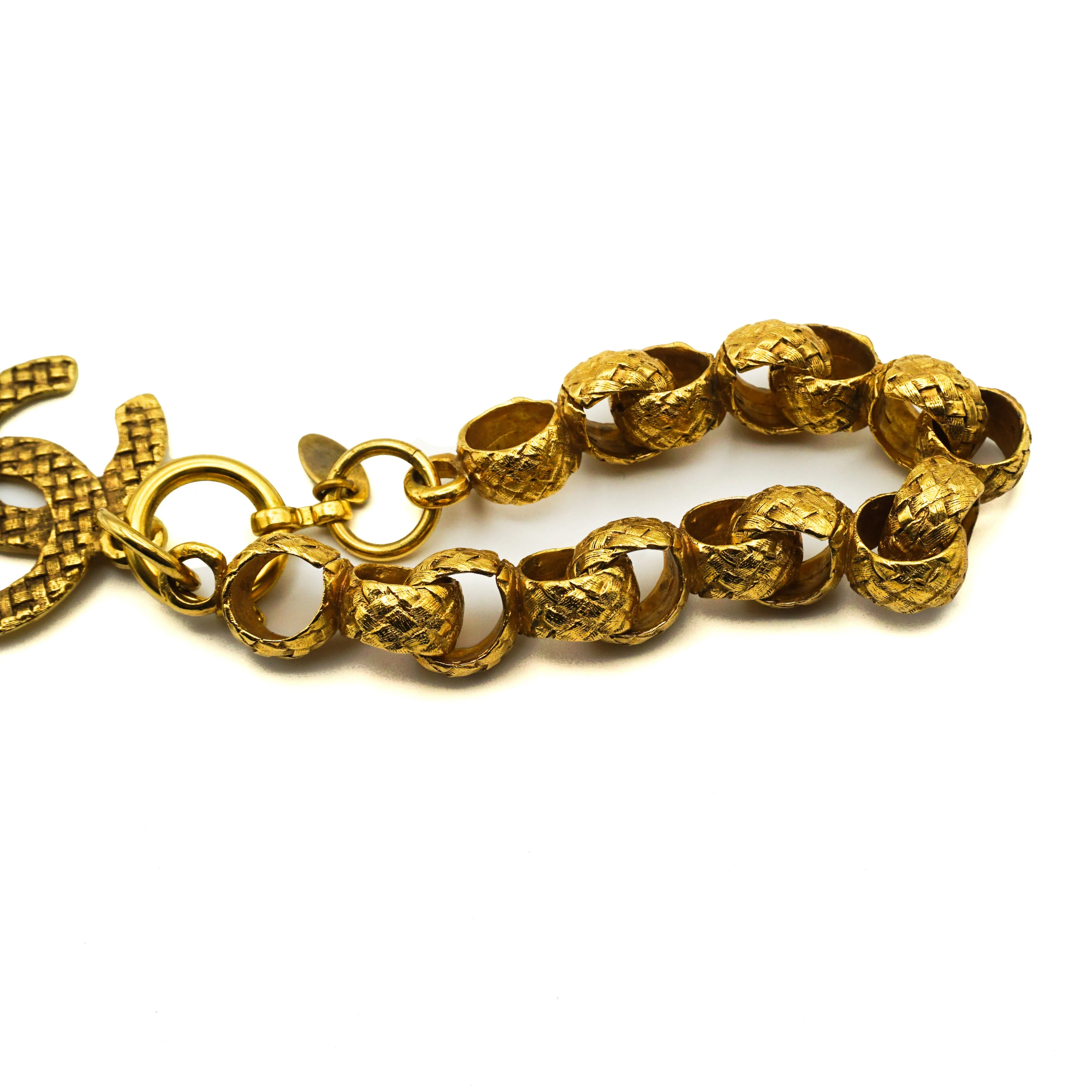 Chanel Vintage Rare Quilted Logo Charm Bracelet