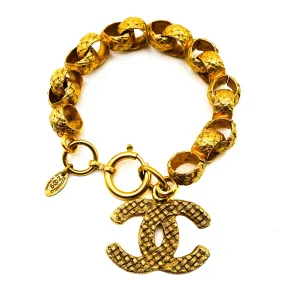 Chanel Vintage Rare Quilted Logo Charm Bracelet