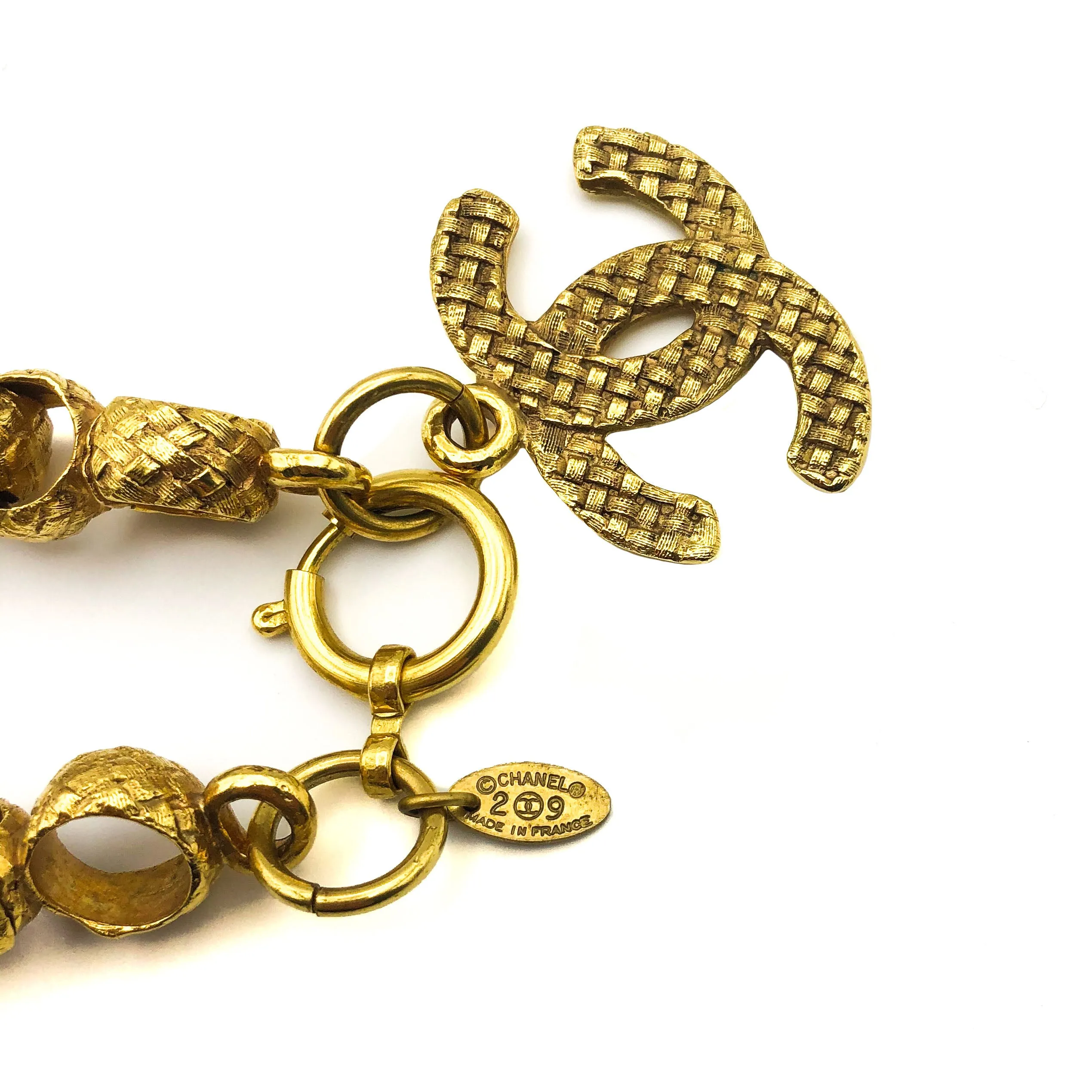 Chanel Vintage Rare Quilted Logo Charm Bracelet