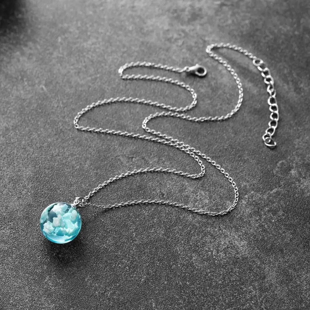 Chic Transparent Resin Round Ball Moon Pendant Necklace