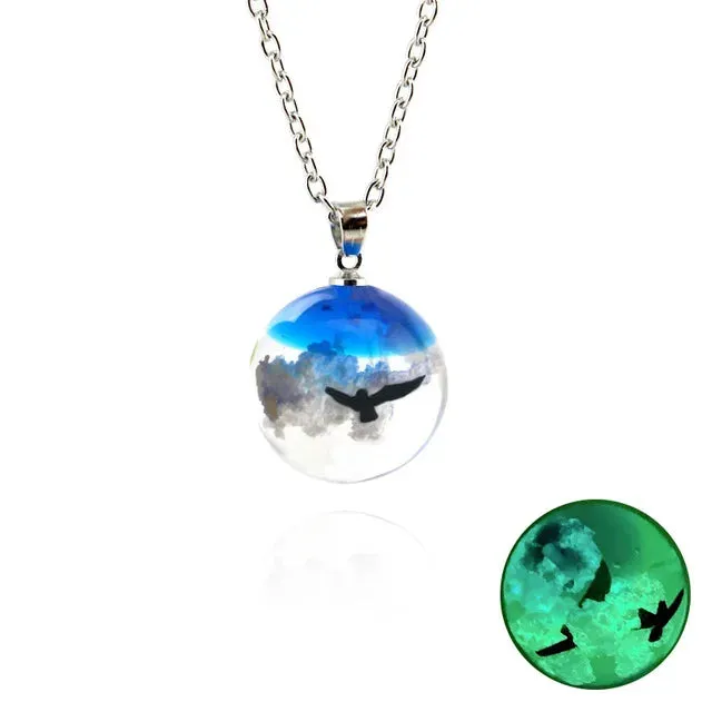 Chic Transparent Resin Round Ball Moon Pendant Necklace