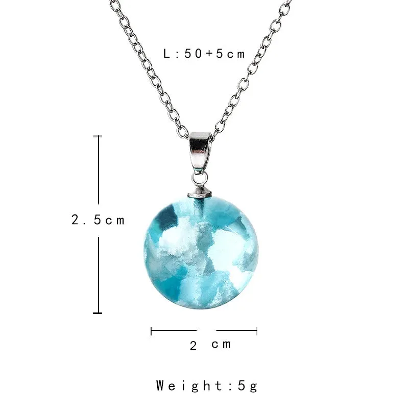 Chic Transparent Resin Round Ball Moon Pendant Necklace