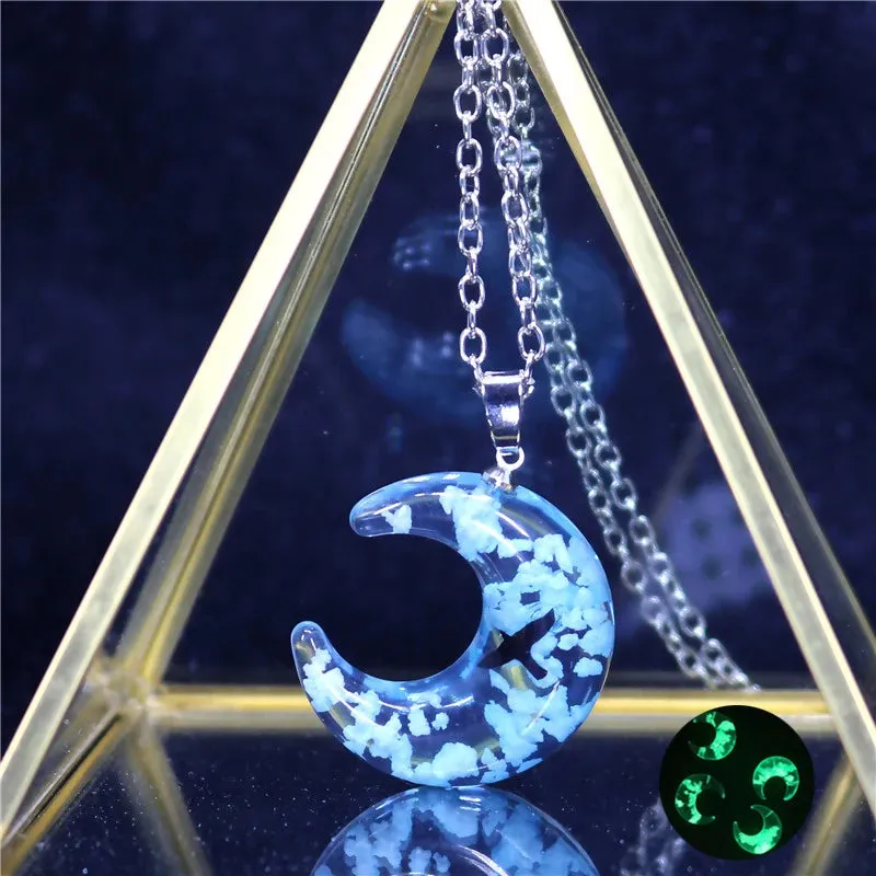 Chic Transparent Resin Round Ball Moon Pendant Necklace