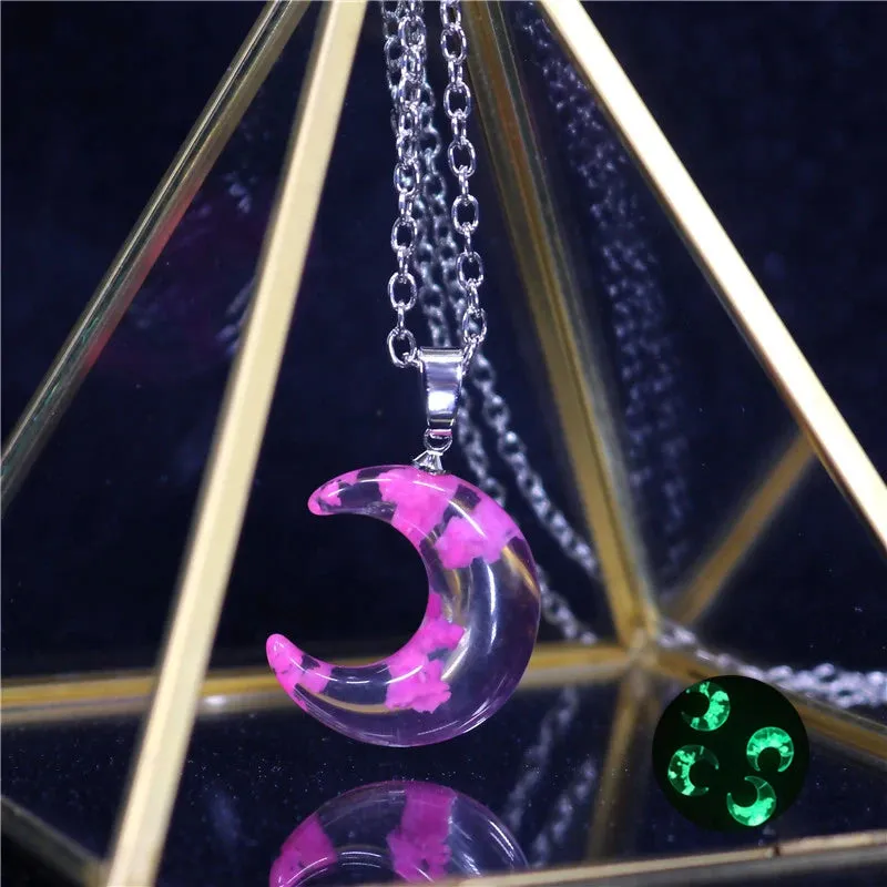 Chic Transparent Resin Round Ball Moon Pendant Necklace