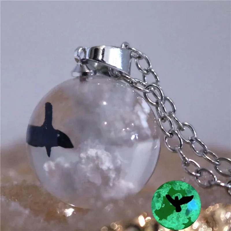 Chic Transparent Resin Round Ball Moon Pendant Necklace