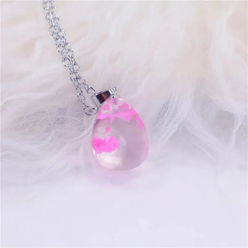 Chic Transparent Resin Round Ball Moon Pendant Necklace