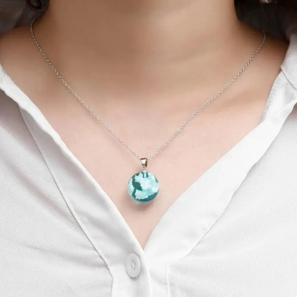 Chic Transparent Resin Round Ball Moon Pendant Necklace