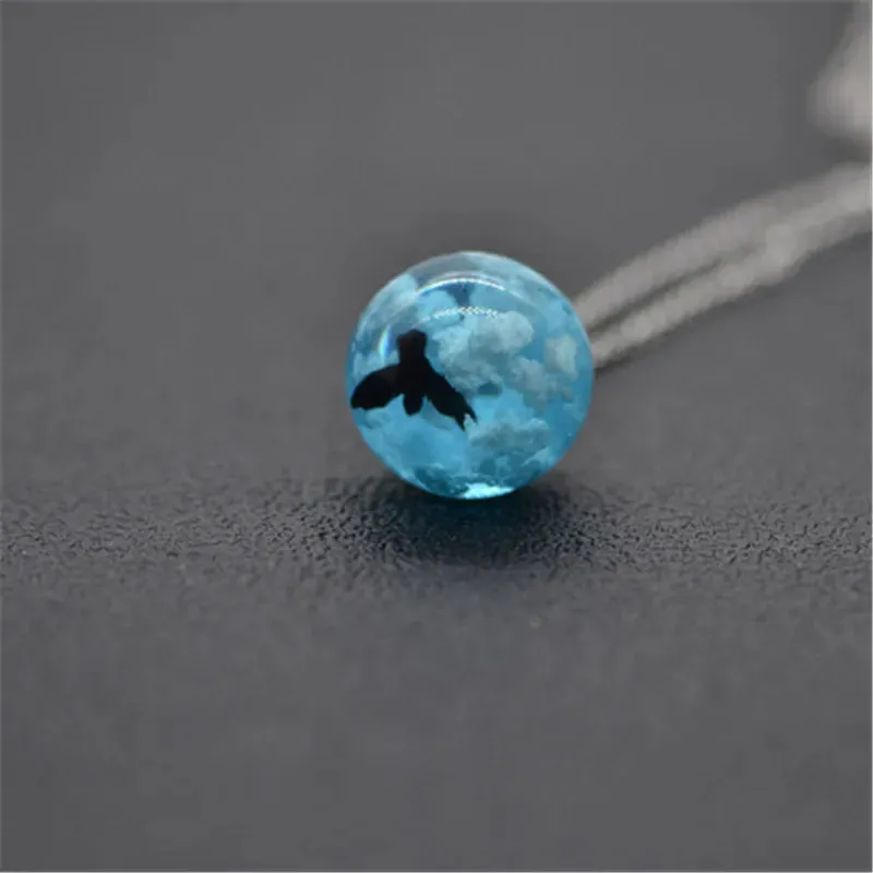 Chic Transparent Resin Round Ball Moon Pendant Necklace