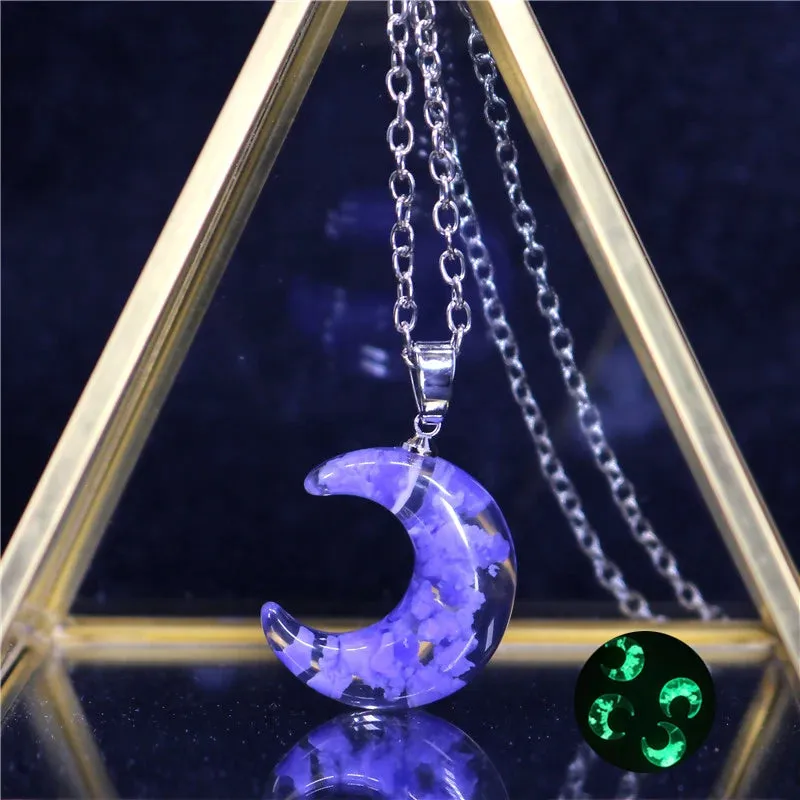 Chic Transparent Resin Round Ball Moon Pendant Necklace