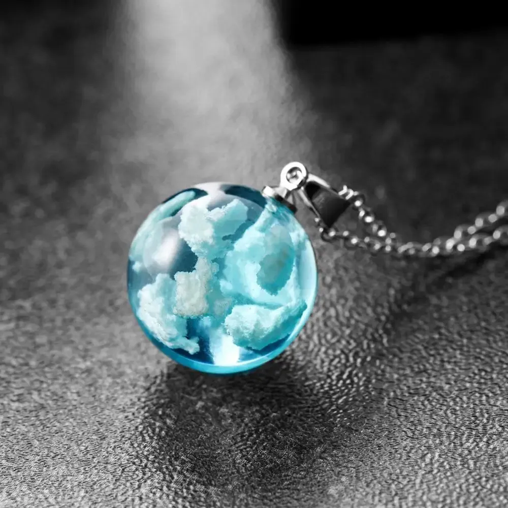 Chic Transparent Resin Round Ball Moon Pendant Necklace
