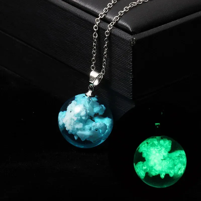Chic Transparent Resin Round Ball Moon Pendant Necklace