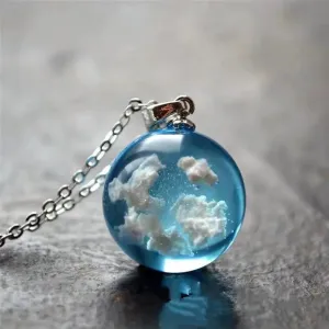 Chic Transparent Resin Round Ball Moon Pendant Necklace