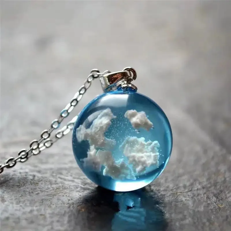 Chic Transparent Resin Round Ball Moon Pendant Necklace