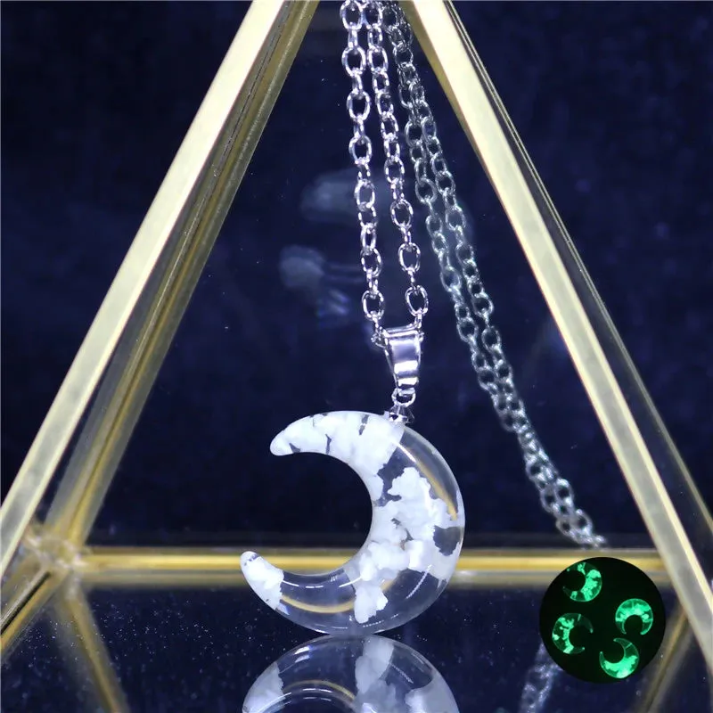 Chic Transparent Resin Round Ball Moon Pendant Necklace