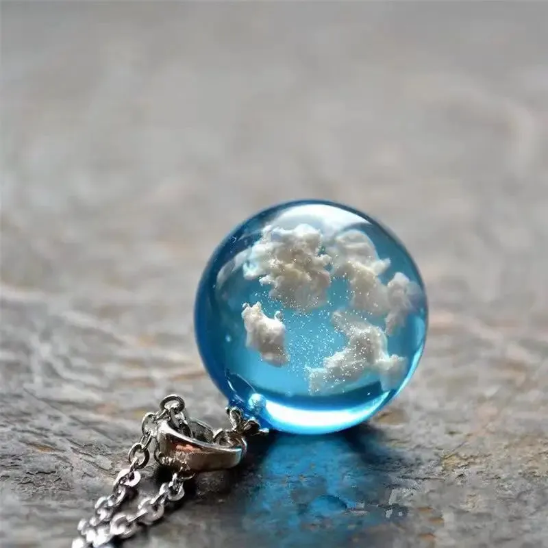 Chic Transparent Resin Round Ball Moon Pendant Necklace