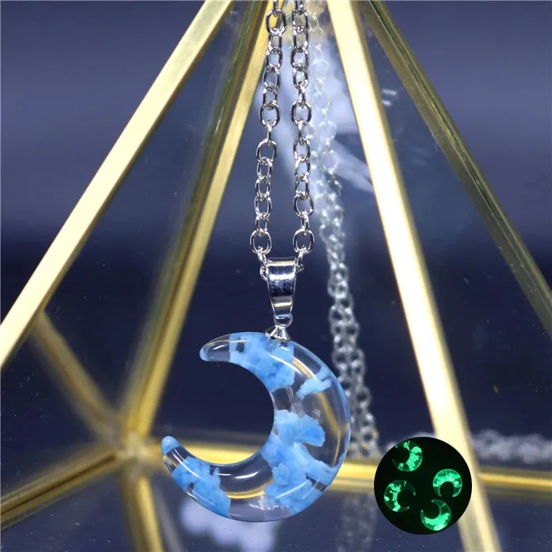 Chic Transparent Resin Round Ball Moon Pendant Necklace