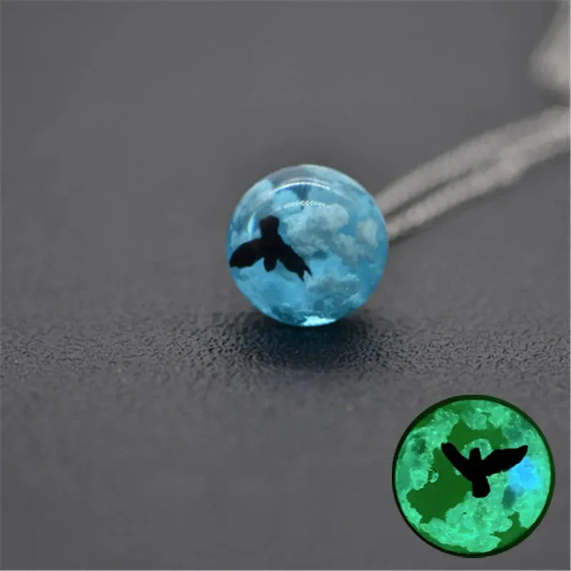 Chic Transparent Resin Round Ball Moon Pendant Necklace