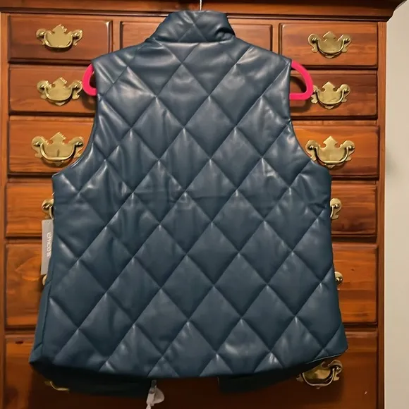 Chico’s Quilted Faux Leather Teal Vest
