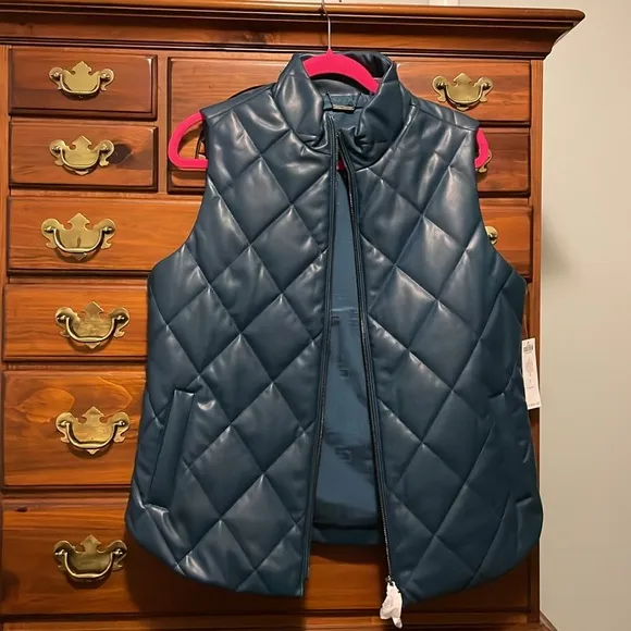 Chico’s Quilted Faux Leather Teal Vest