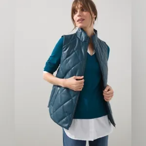 Chico’s Quilted Faux Leather Teal Vest